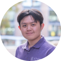 Man in purple AtomCraft shirt