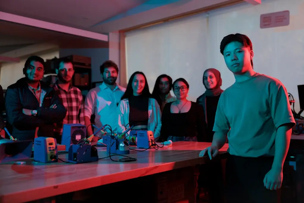 Harvey Ling (right) and a group of other nuclear engineering students at UNSW involved in designing a tokamak nuclear fusion machine.